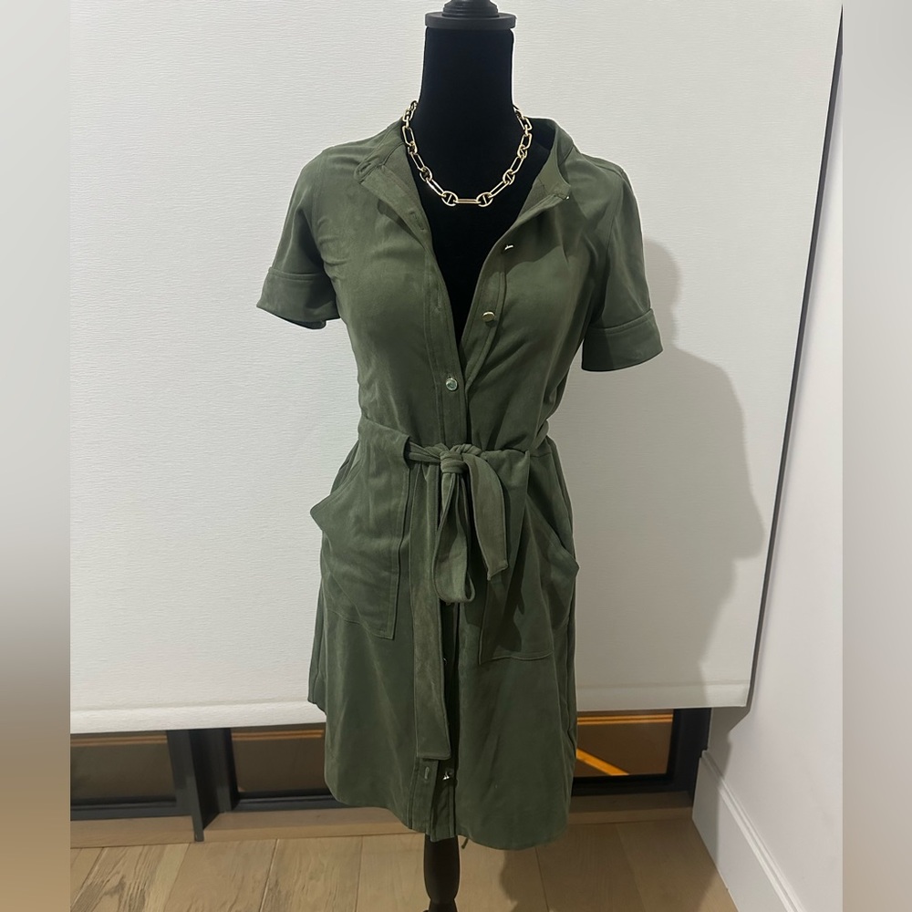 BR Green Suede Button-Up Dress with Belt